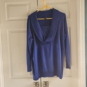 Denim 24/7 Bright Blue Cowlneck Sweater Lace Bodice   Medium Preowned